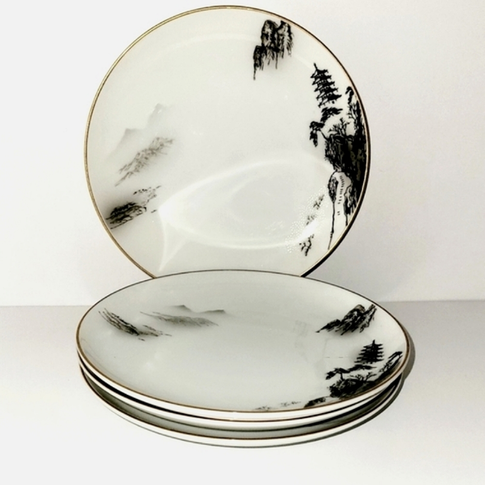 (4) Fukagawa Bread & Butter Plates Bundle Arita 903 Vintage Dishes Japanese